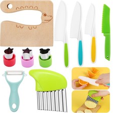 10 PCS Kids Kitchen Knife Set, Wooden Kid Knife Safe Knives for Real Cooking ...