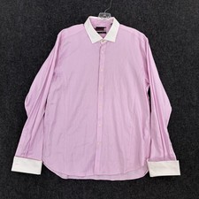 Ted Baker Endurance Shirt Men's 17 Pink Herringbone Cotton French Cuff Dress