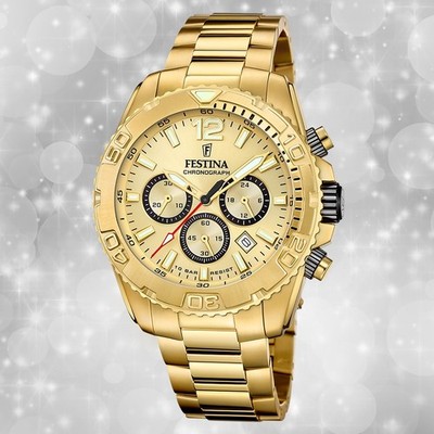 Festina Herrenuhr Timeless Chronograph Armbanduhr Edelstahl gold UF20684/1