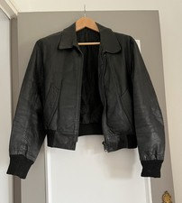 Blouson en cuir noir homme, doublé, taille S, occasion bon état