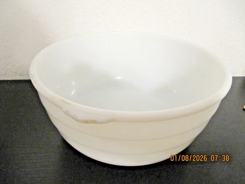 1940s GE Vintage 10 Inch General Electric Ribbed Milk Glass Mixing Bowl