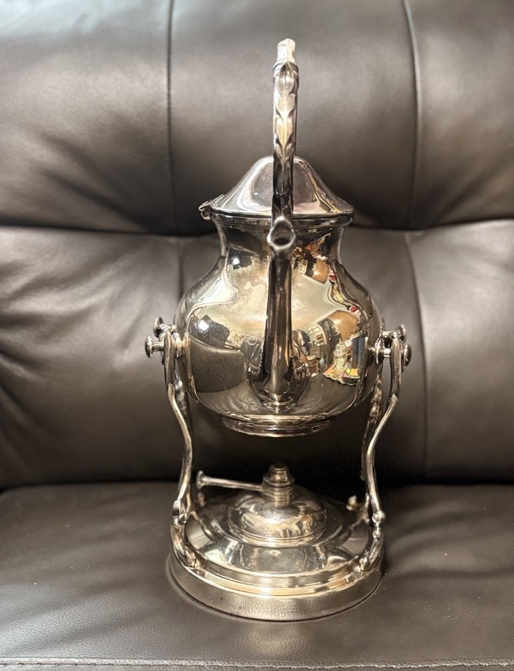VTG Sheridan Silver Plated Tilting Teapot Kettle & Chafing Burner Set