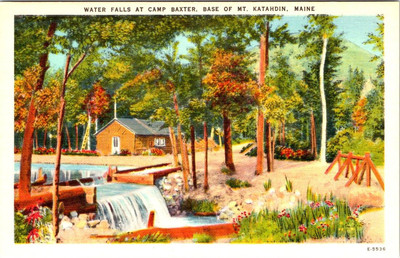 ME, Maine  CAMP BAXTER/Cabin & WATERFALLS  Mt Katahdin Area  ca1940's Postcard