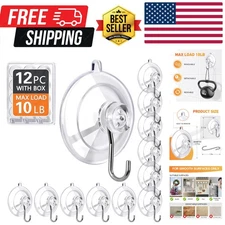 Suction Cup Hooks 12Pack - Max Load 10LB, 1.77Inch Clear Medium Suction Cups,...