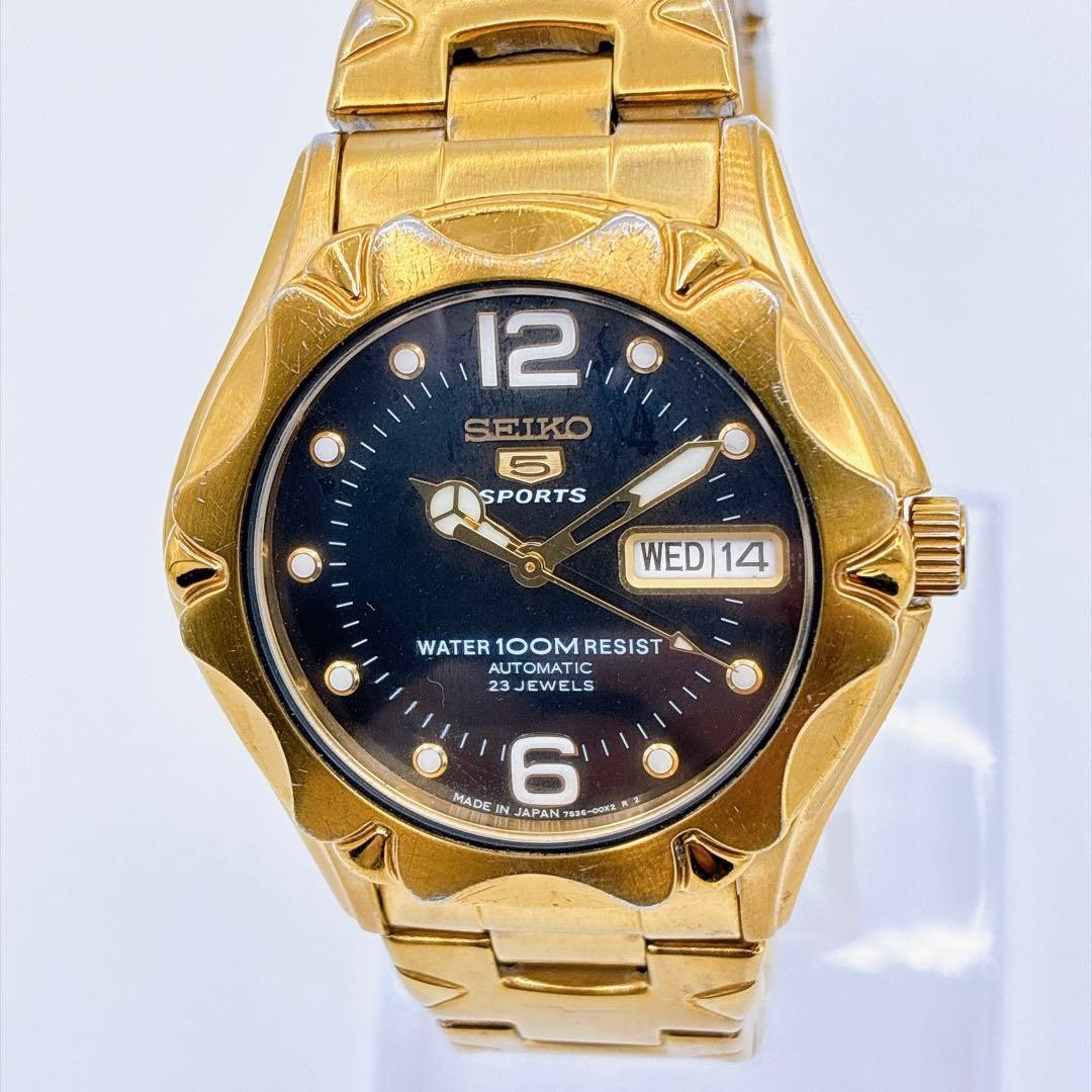 SEIKO 5 Sports 7S36-00M0 Automatic Black Gold Watch - Gem