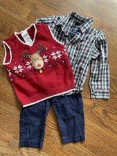 IZOD Boys 2T Holiday Reindeer Sweater Vest, Plaid Shirt & Pants Set