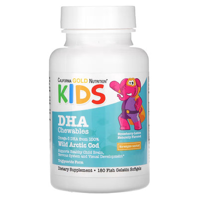 California Gold Nutrition, Kids DHA Strawberry-Lemon, 180 Fish Gelatin Softgels