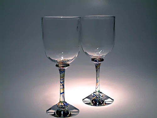 Bissett Hand Blown Optic Wine Glass Rainbow Swirl Stem Artist Signed 14 oz