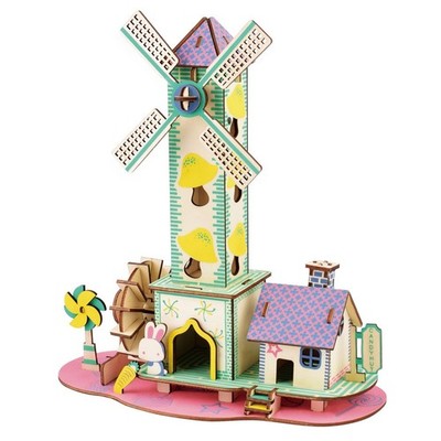 83 Pieces 3D Wooden Puzzle Windmill Cottage Little House Assembly Model Toy