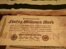 1923 Germany 50 Million Mark Banknote Antique Circulated