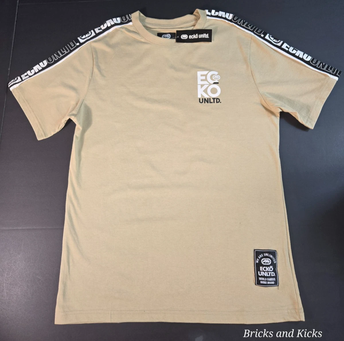 Ecko Unltd Men's Crewneck Taupe Shoulder/Chest Logo T-Shirt Sizes S, M, L, XL
