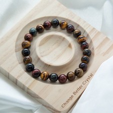 Rainbow Tiger Eye Beaded Attract Wealth Stretch Double Protection Bracelet