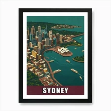 Sydney Vintage Travel Poster 25 Art Framed Wall Art Poster Canvas Print Picture