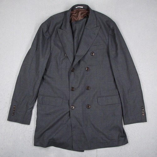Brunello Cucinelli Mens Charcoal Grey Wool Double Breasted Blazer Jacket IT 56