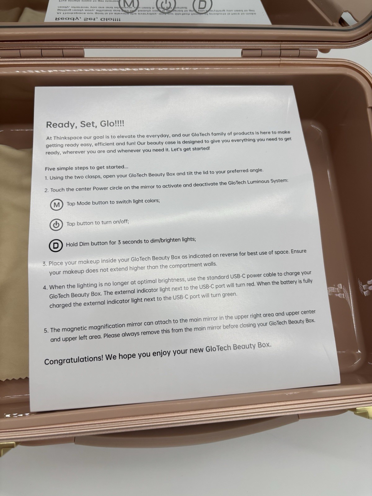 Glo Tech Beauty Case With Led Mirror Maximal Organization 3 Light Color Settings