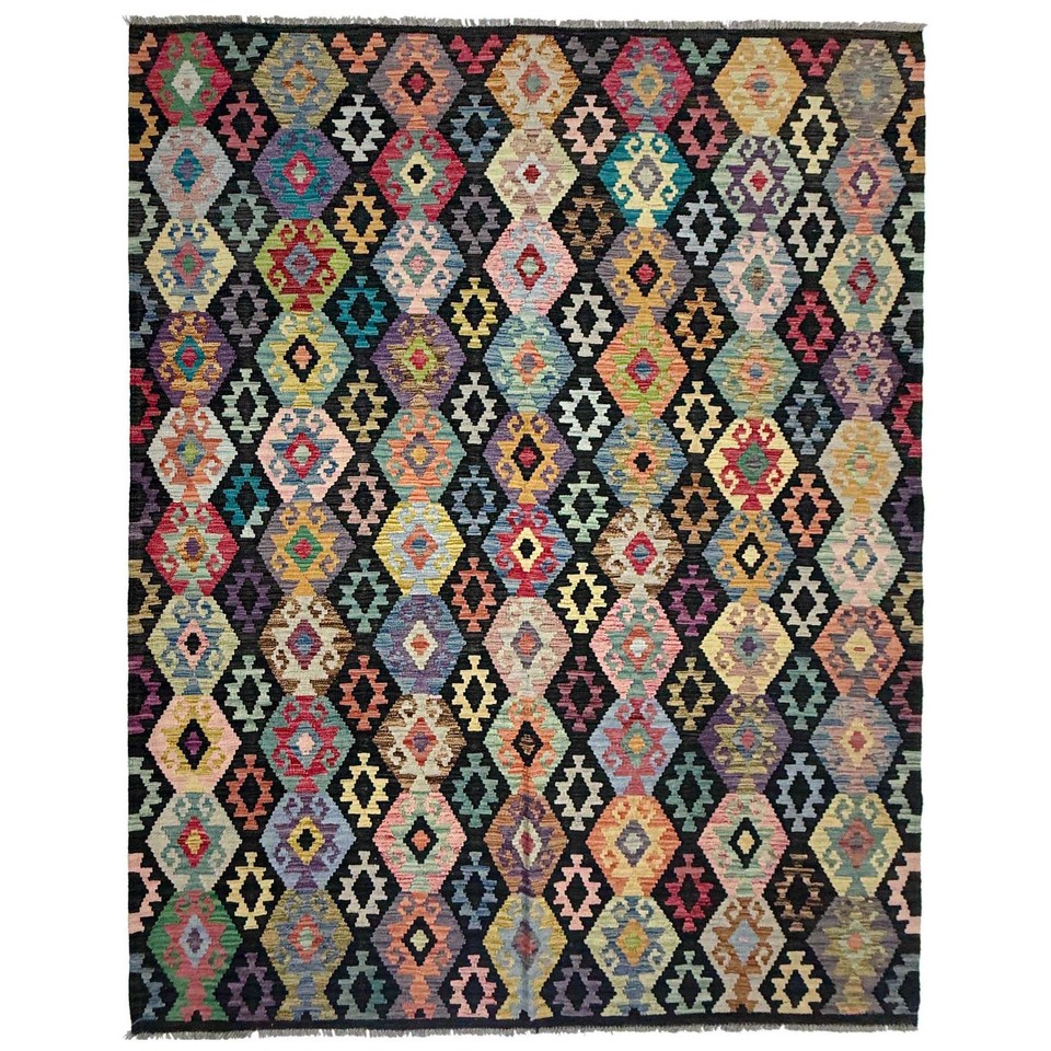 White Rug With Diamond Pattern Diamond Patterns Handmade Rug 6.7x9.7Ft Oriental 100% Wool Flat Kilim ...