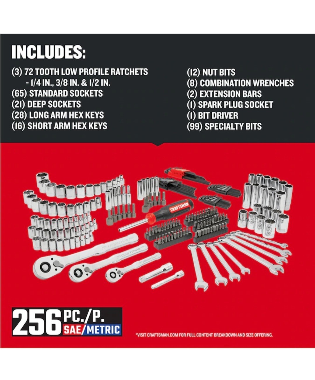 CRAFTSMAN 256 pcs Metric Standard Mechanics Tool Set 