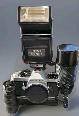 Pentax ME Super Camera W/ Winder ME II Sunpak 422D Flash System Macro Lens Read!