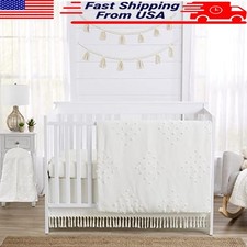 Boho Dot Crib Bedding Set 4 Piece Blanket Sheet Skirt Stacker Geometric Pom New