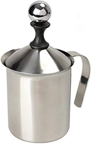 Stainless Steel Manual Milk Frother for Rich Frothy Coffee & Lattes (14oz)