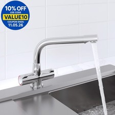 Modern Mono Kitchen Sink Mixer Tap Swivel Spout Chrome Twin Handle Control