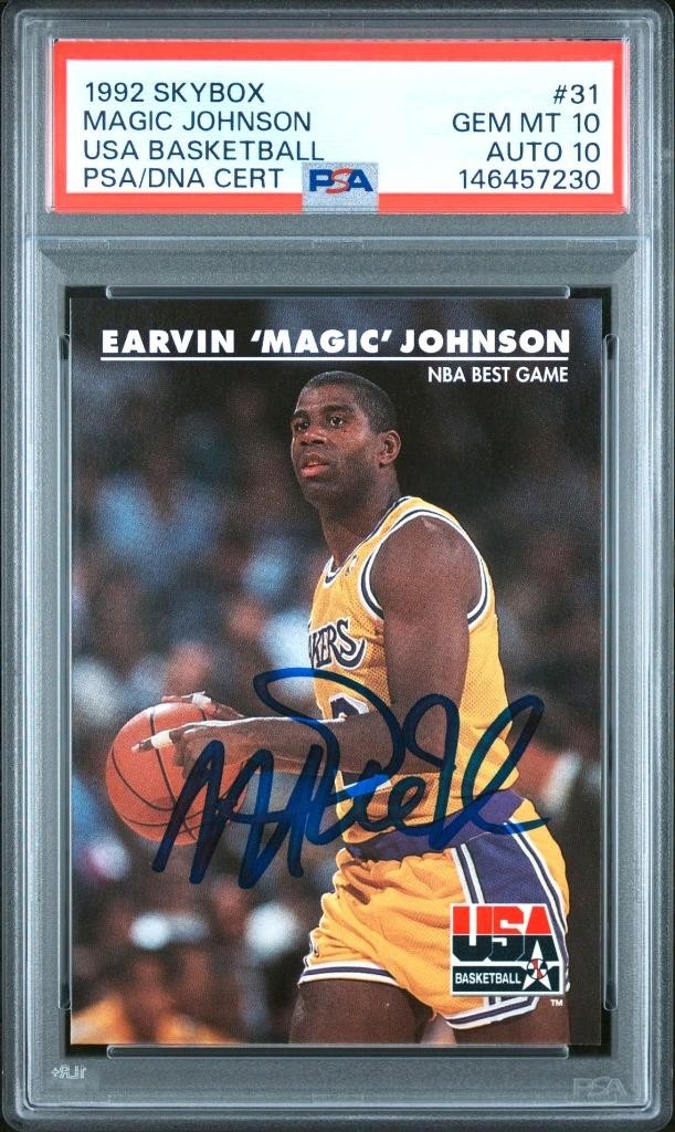 1992 SkyBox USA Dream Team Magic Johnson #31 Auto PSA / DNA Gem Mint 10, Auto 10