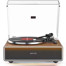 SeeYing Vinyl Record Player with Built in Speakers Brown