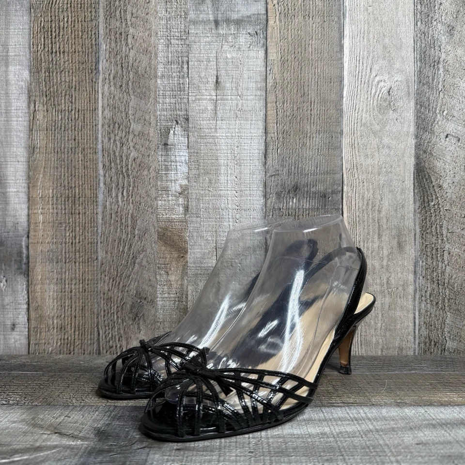 Womens Kate Spade Black Patent Leather Italy Peep Toe Slingback Heels Size 8 B - Image 2 of 4