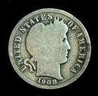1908-S Barber Silver Dime (T110)