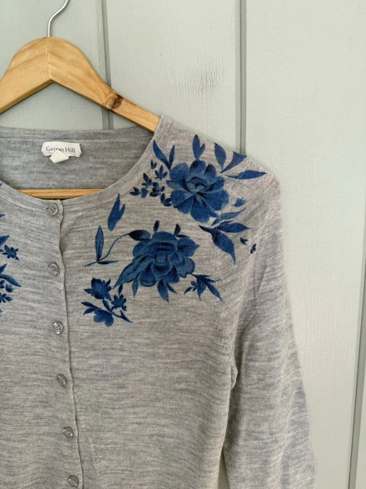 Cárdigan Suéter Granate Hill S Pequeño Firma Eco Lana Merino Floral Azul Gris Foto 2 de 4