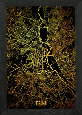 Delhi Goldkarte Gerahmtes Wandbild Poster Leinwanddruck Bild