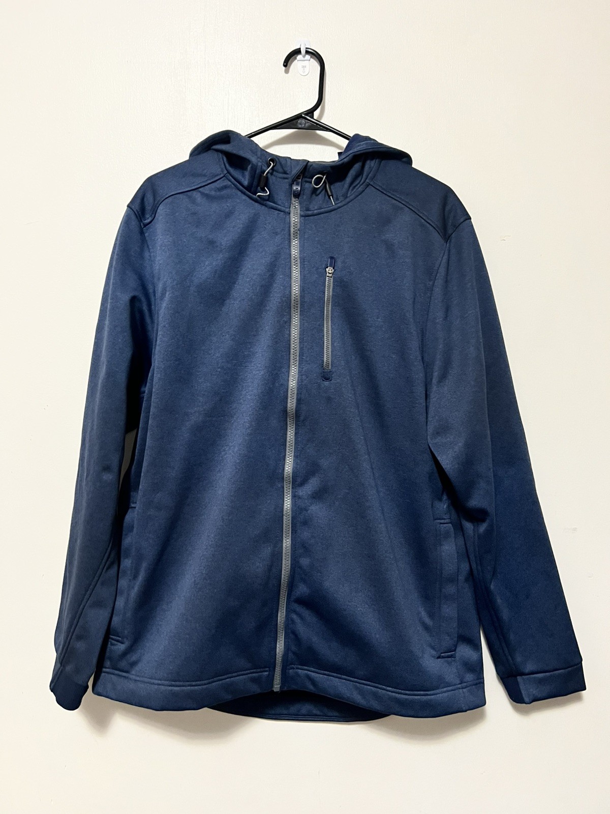 Izod Mens Hooded Navy Fleece Lined  Zip Up Large Spring Jacket everyday wear