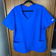 Maevn Scrub Top Women 2XL Royal Blue V-Neck Short Sleeve Pockets 5001
