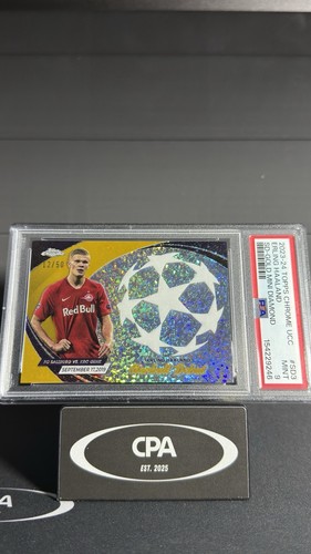 2023/24 Topps Chrome UCC Erling Haaland /50 Starball Debut Gold PSA 9