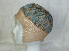 Antique Night Cap Edwardian 1900s Boudoir Dust Bonnet Handmade Crochet Lace Silk