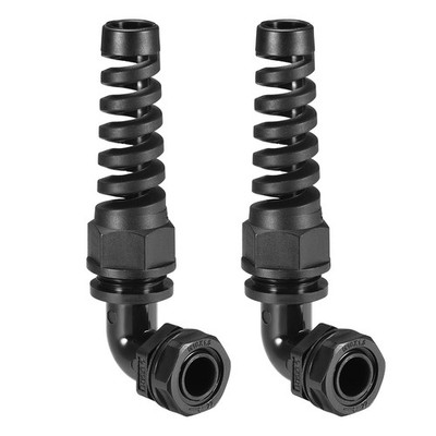 M16 Cable Gland 90 Degree Nylon Joint with Strain Relief for 4-7mm Dia , 2 Pcs