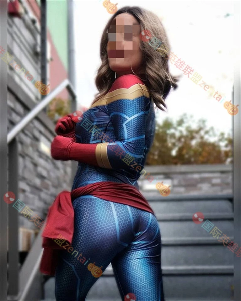 Adulto/Niños Capitana Marvel Disfraz Juegos con disfraces Mono Body Zentai Halloween Nuevo Foto 2 de 4