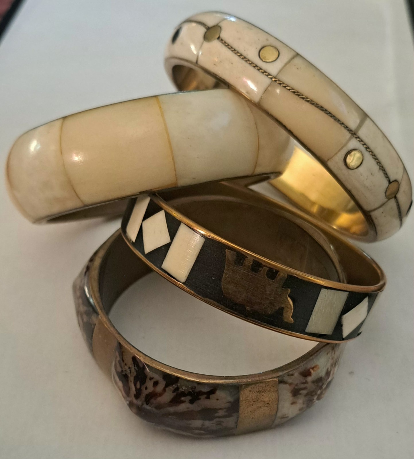 Vinyasa Shell Bone & Brass Bangle Bracelet Lot - image 1