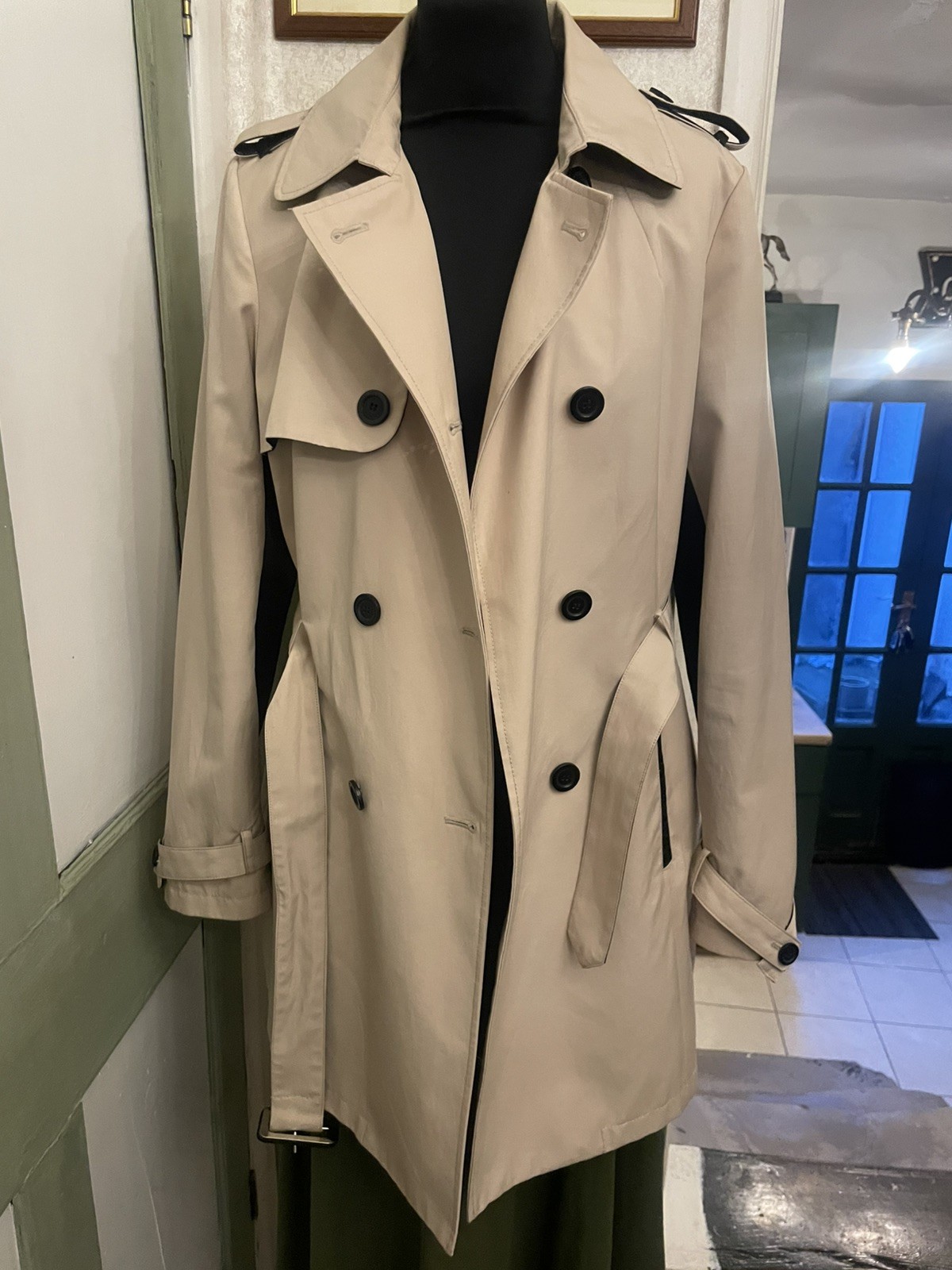 New with tags Laura Ashley Women’s Beige Trench Coat Size 14 Belted Cotton Blend