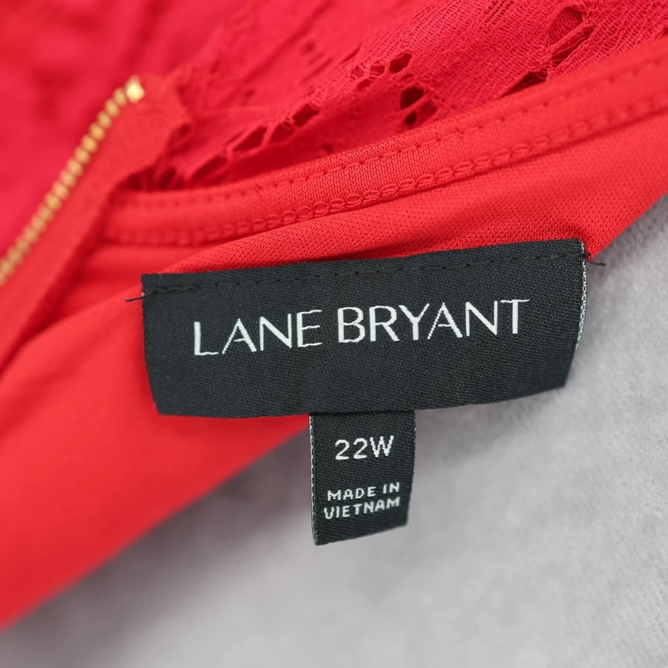 Lane Bryant платье плюс размер 22 Вт красный кружевной с подкладкой молнии Bell рукав вечеринки коктейль - Изображение 3 из 4