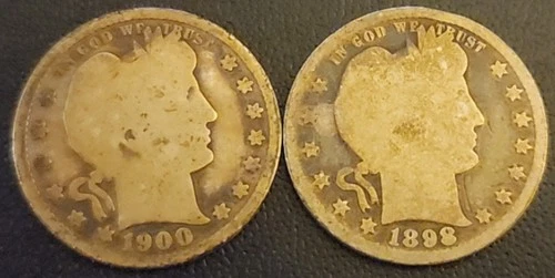 1898-1900 Barber Quarters. Lot Of 2. 90% Silver