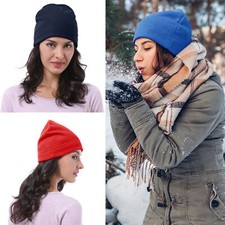 Polar Fleece Beanie Hat Slouchy Skull Ski Men Women Winter Warm Solid Cuff Caps