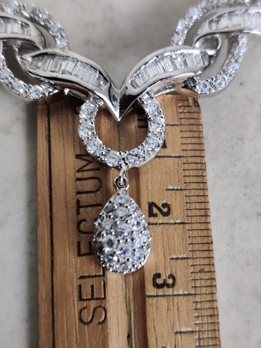 Stunning Diamante Sterling Silver Sparkly Crystals Collar Necklace Teardrop - Picture 7 of 16