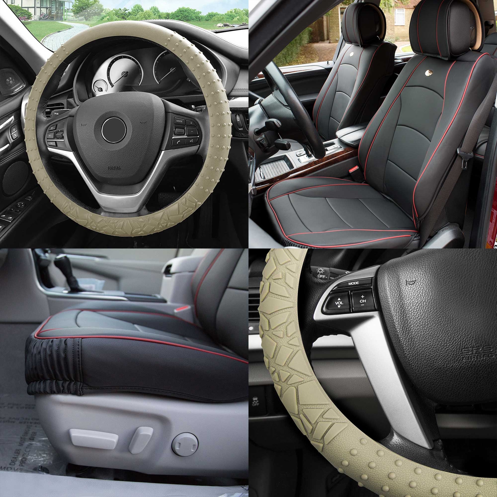 FH Group Universal Fit PU Leather Car Seat Covers for SUV Van w/ Steering Cover
