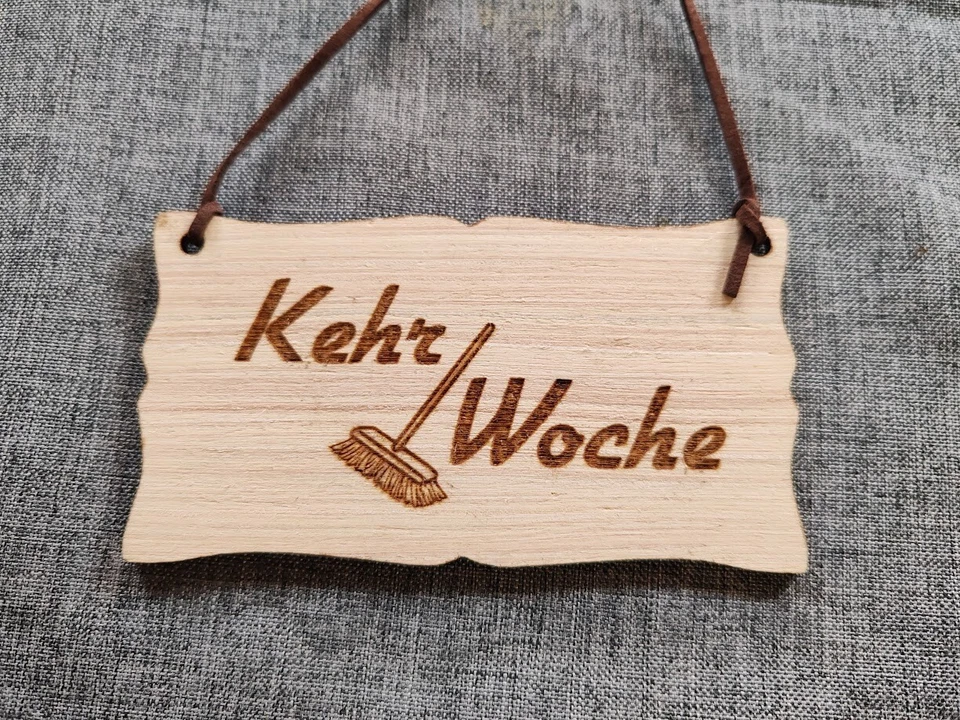 Kehrwoche Türschild Vintage Schild Holz Holzschild mit Lederband diverse Größen - Bild 4 von 4