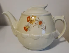 Drip O Lator Tea Pot 1950s Enterprise Alum Ceramic Jonquil Daffodil Orange/Yello