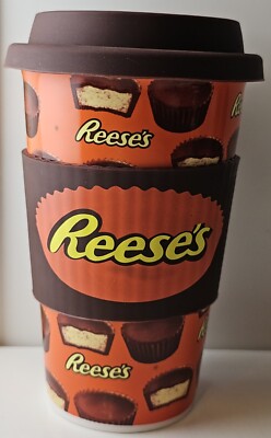 Reeses peanut butter Cup Porcelain Galerie 16oz Travel Mug New with lid/sleeve 