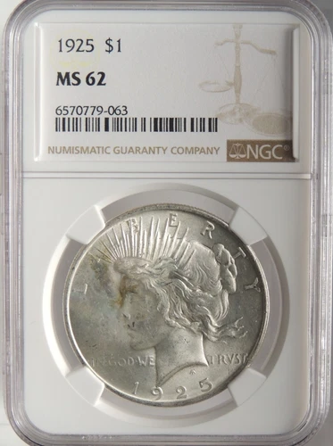 1925-P $1 PEACE SILVER DOLLAR NGC MS62 #6570779-063  (NICE MINT STATE COIN)