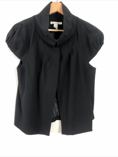 Kenneth Cole Women’s Size 6 Black Open Short Sleeve 2 Button Top - Foto 6 di 12