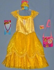 Disney Parks Belle Costume dress Girls L 10/12 -Necklace-Tiara-hair clip-purse